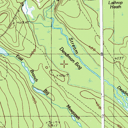 Topographic Map of Deadman Bog, ME
