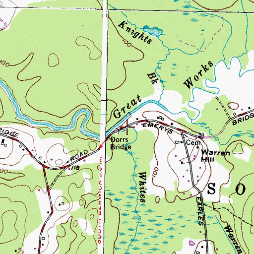 Topographic Map of Dorrs Bridge, ME