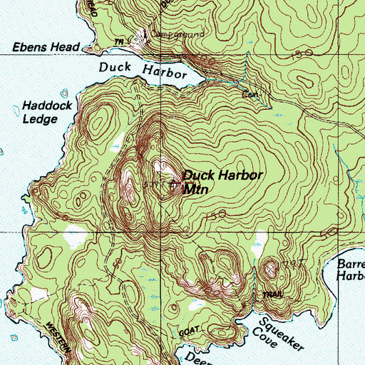 Topographic Map of Duck Harbor Mountain, ME