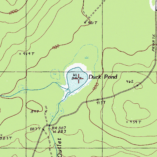 Topographic Map of Duck Pond, ME