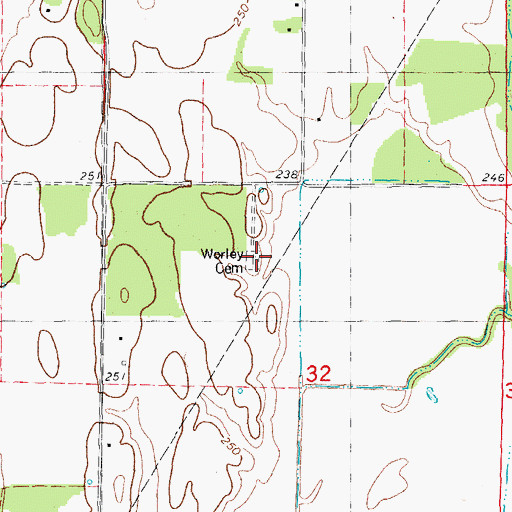 Topographic Map of Worley Cemetery, AR