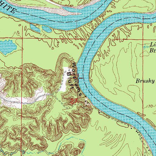 Topographic Map of Worshams Bluff, AR