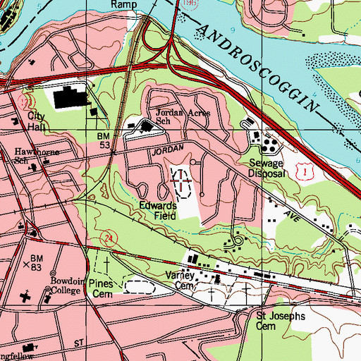 Topographic Map of Edwards Field, ME