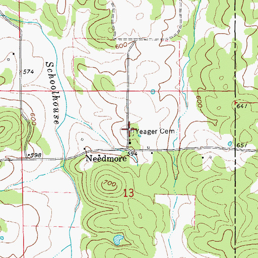 Topographic Map of Yeager Cemetery, AR