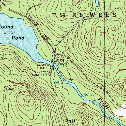 Topographic Map of Fish River Falls, ME
