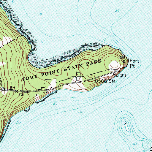 Topographic Map of Fort Point State Park, ME