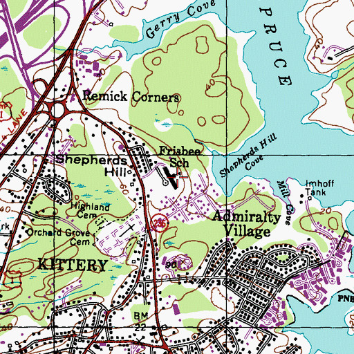 Topographic Map of Frisbee Elementary School (historical), ME