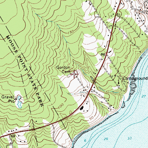Topographic Map of Gordon Cemetery, ME