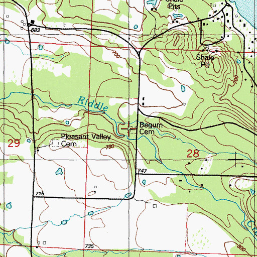 Topographic Map of Begum Cemetery, AR