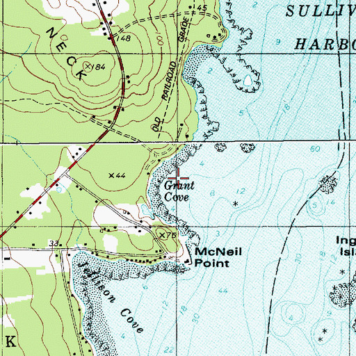 Topographic Map of Grant Cove, ME