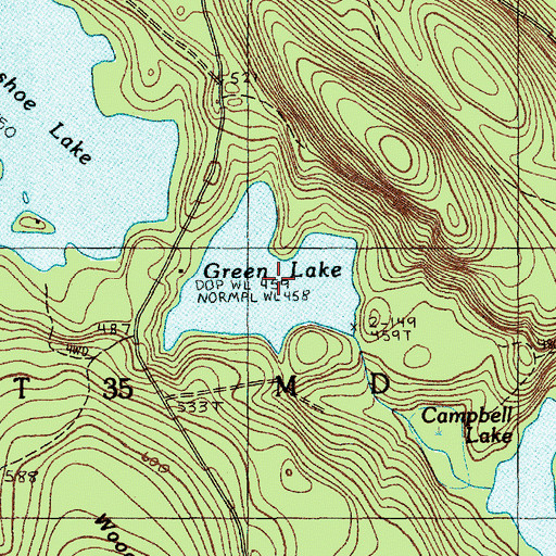 Topographic Map of Green Lake, ME
