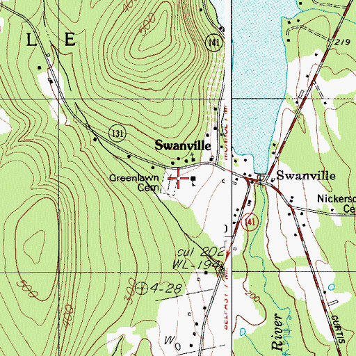 Topographic Map of Greenlawn Cemetery, ME