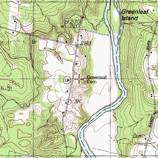 Topographic Map of Greenleaf Cemetery, ME
