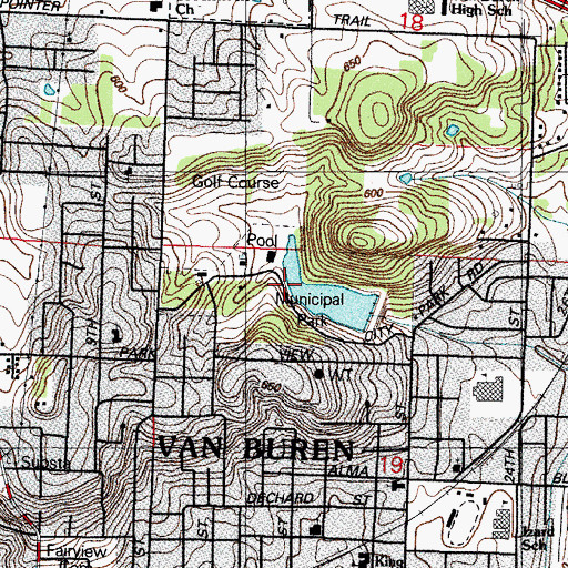 Topographic Map of Van Buren Municipal Park, AR