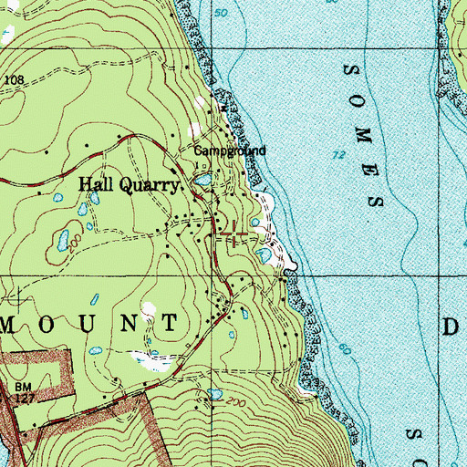 Topographic Map of Hall Quarry, ME