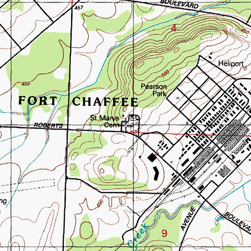 Topographic Map of Saint Marys Cemetery, AR