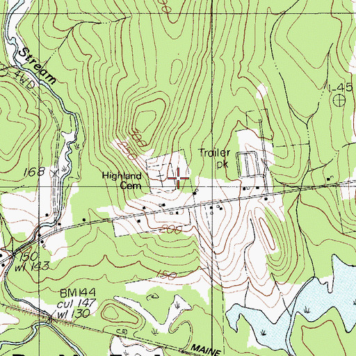 Topographic Map of Highland Cemetery, ME