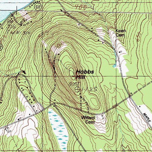 Topographic Map of Hobbs Hill, ME