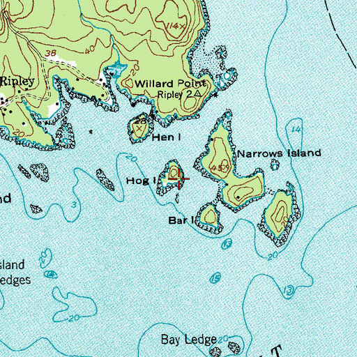 Topographic Map of Hog Island, ME