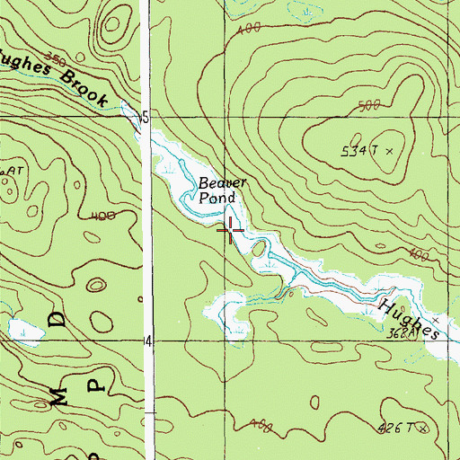 Topographic Map of Hughes Brook, ME