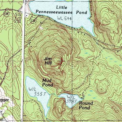 Topographic Map of Jim Hill, ME