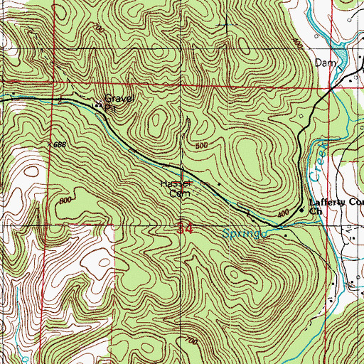 Topographic Map of Hassel Cemetery, AR