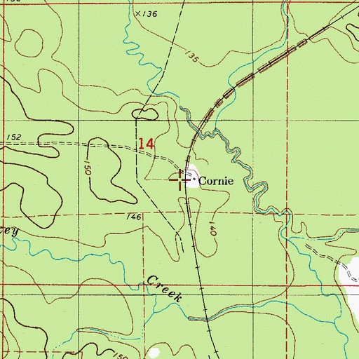 Topographic Map of Cornie, AR
