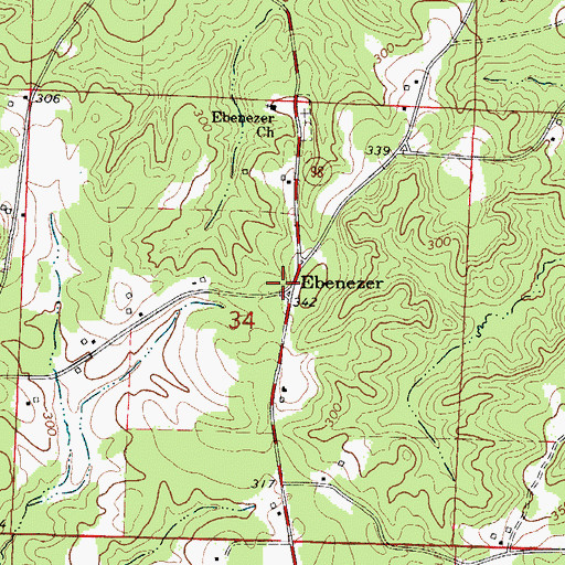 Topographic Map of Ebenezer, AR
