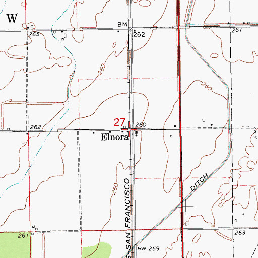 Topographic Map of Elnora, AR