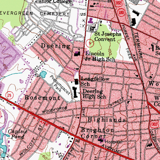Topographic Map of Longfellow School Elementary School, ME