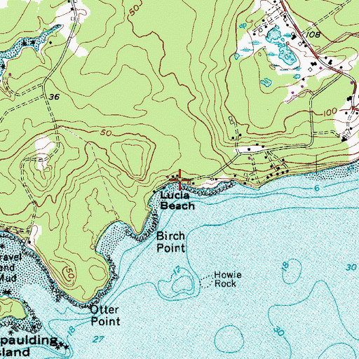 Topographic Map of Lucia Beach, ME