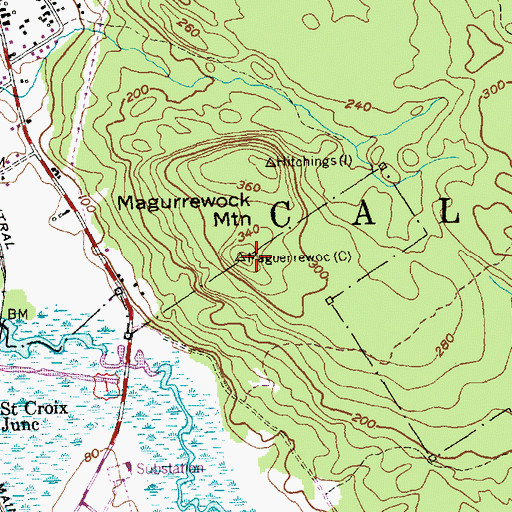 Topographic Map of Magurrewock Mountain, ME