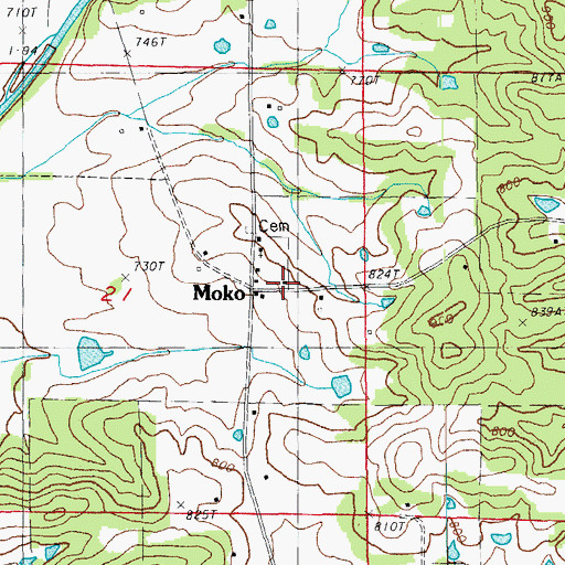 Topographic Map of Moko, AR