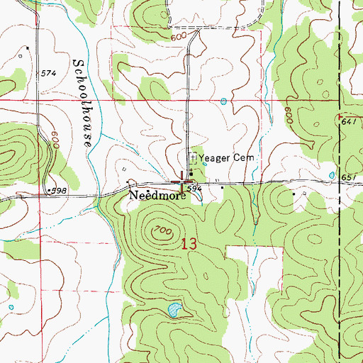 Topographic Map of Needmore, AR