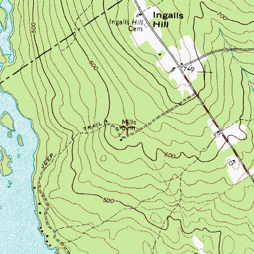 Topographic Map of Mills Cemetery, ME