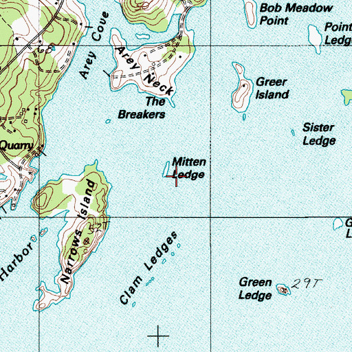 Topographic Map of Mitten Ledge, ME