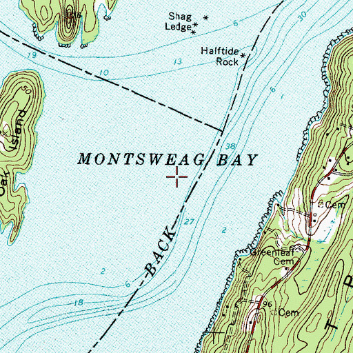 Topographic Map of Montsweag Bay, ME