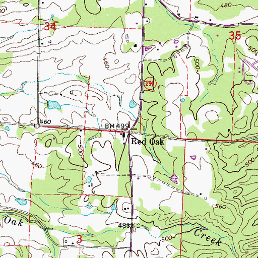 Topographic Map of Red Oak, AR