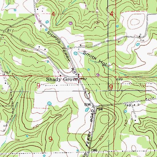 Topographic Map of Shady Grove, AR