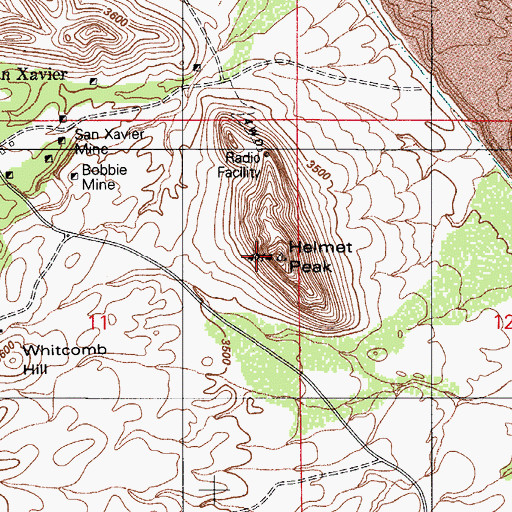 Topographic Map of Helmet Peak, AZ