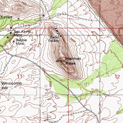Topographic Map of Helmet Peak, AZ