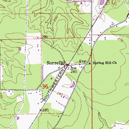 Topographic Map of Sorrells, AR