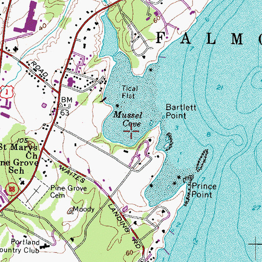 Topographic Map of Mussel Cove, ME