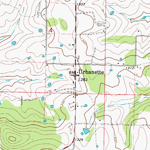 Topographic Map of Urbanette, AR