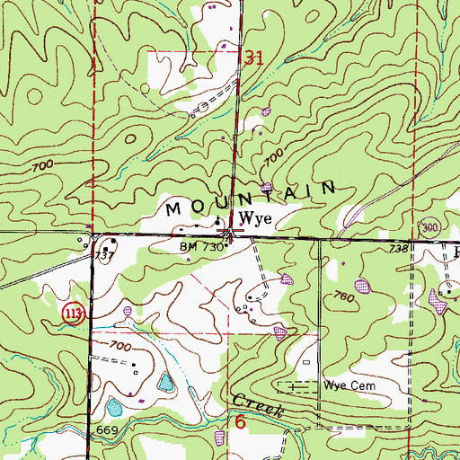 Topographic Map of Wye, AR