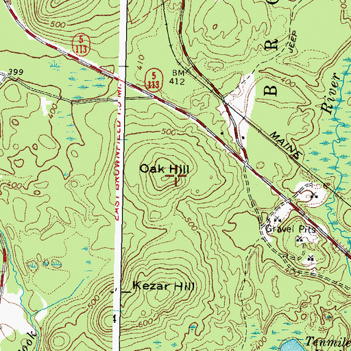 Topographic Map of Oak Hill, ME
