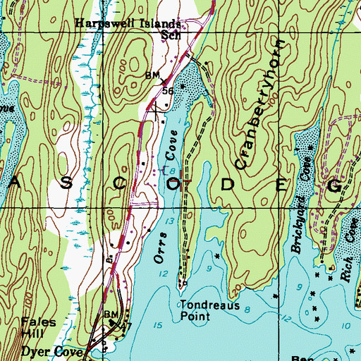 Topographic Map of Orrs Cove, ME