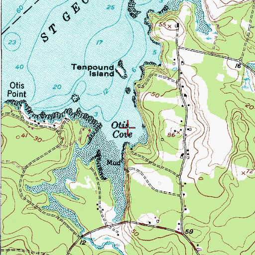 Topographic Map of Otis Cove, ME