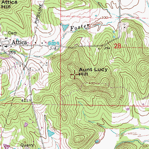 Topographic Map of Aunt Lucy Hill, AR