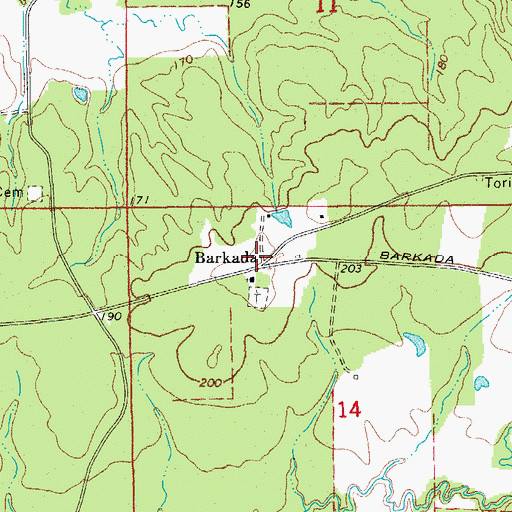 Topographic Map of Barkada, AR